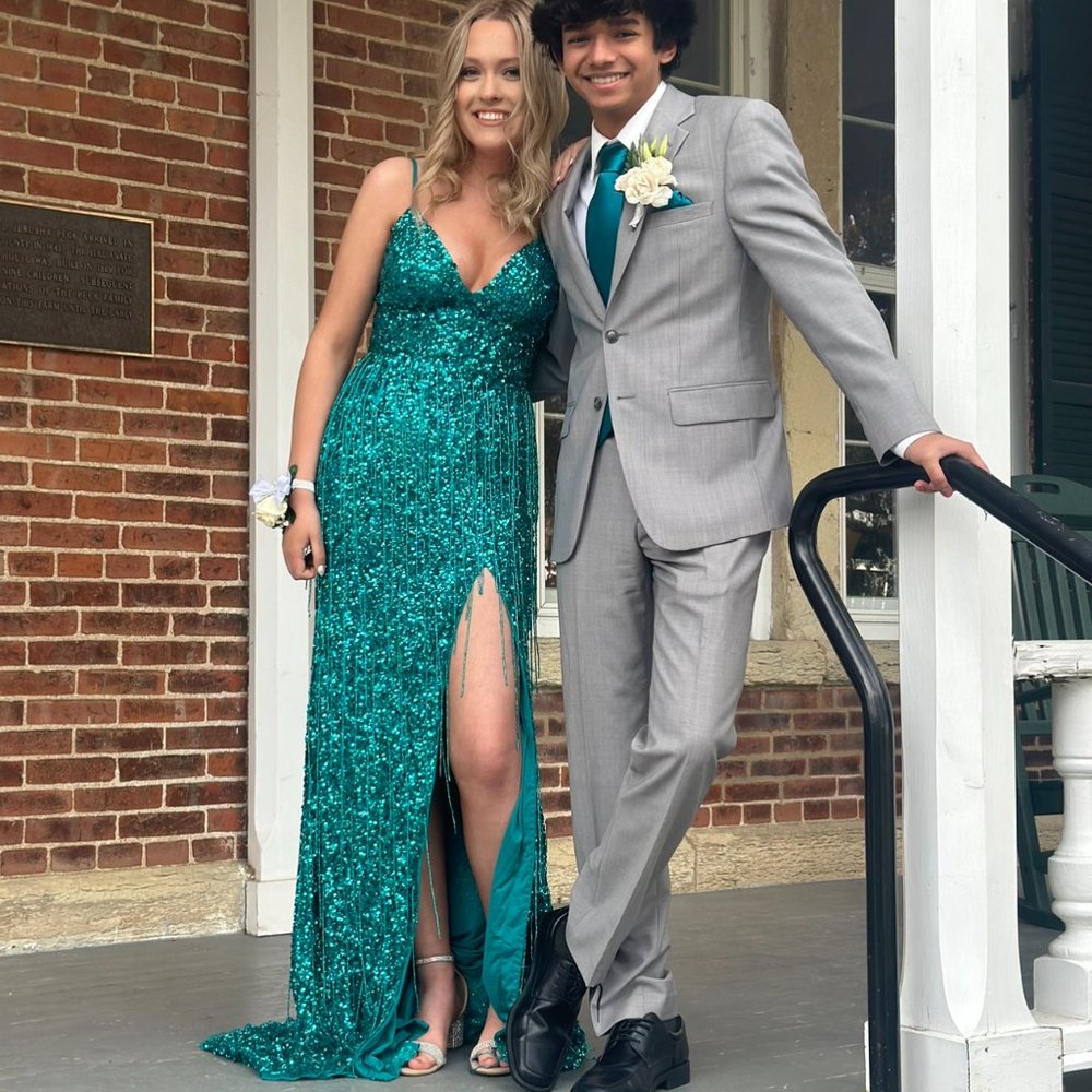 Sherri Hill Size 2 Teal Sequin Prom Dress